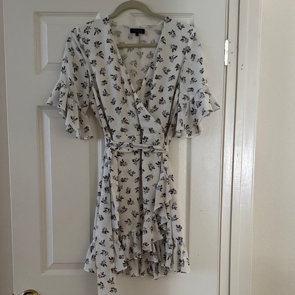 1. State White and Black Ruffled Wrap Sundress